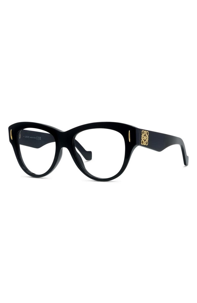 Loewe Anagram 52mm Round Optical Glasses, Alternate, color, Shiny Black