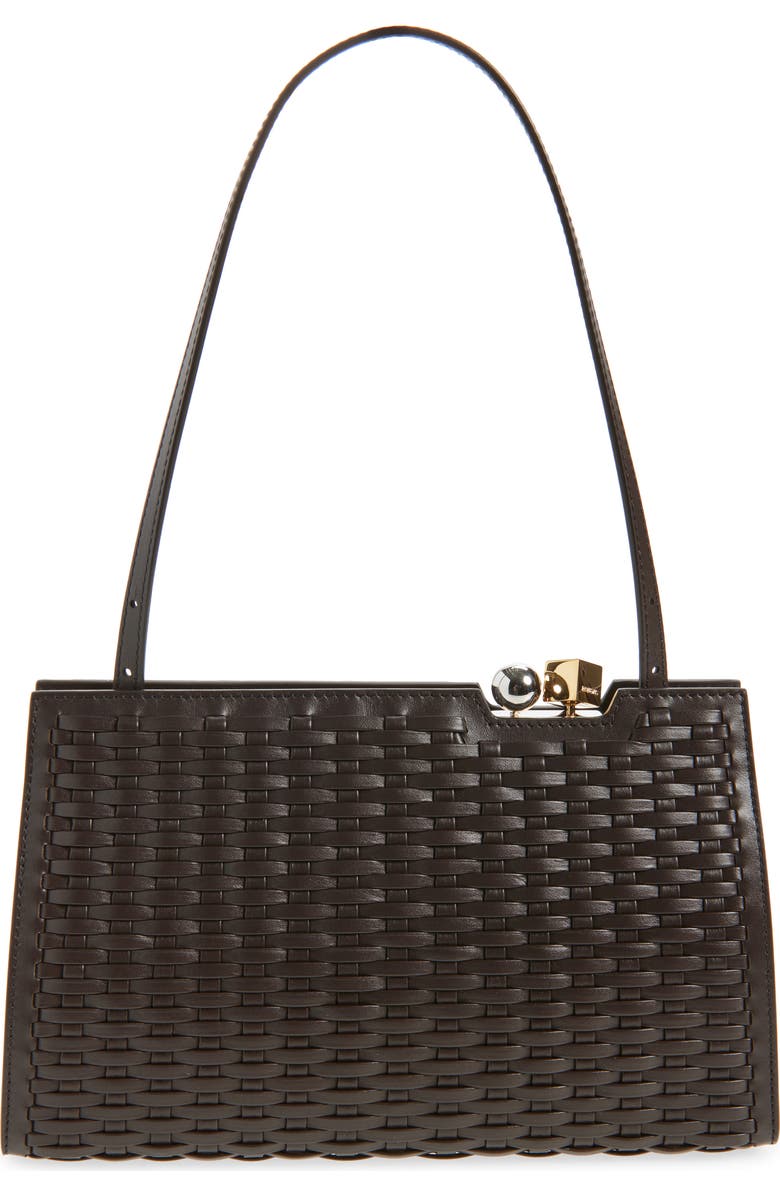 Jacquemus Le Salon Woven Leather Shoulder Bag, Main, color, Dark Brown 880