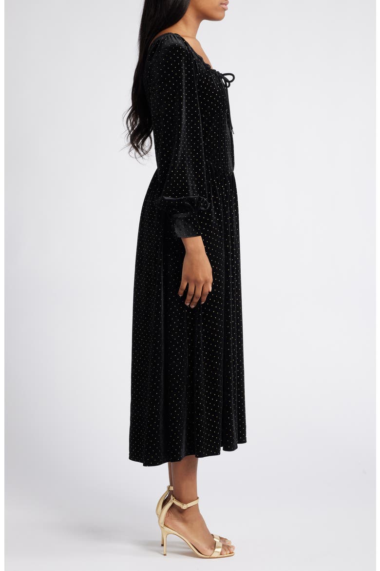 Metallic Long Sleeve Velvet Maxi Dress, Alternate, color, BLACK