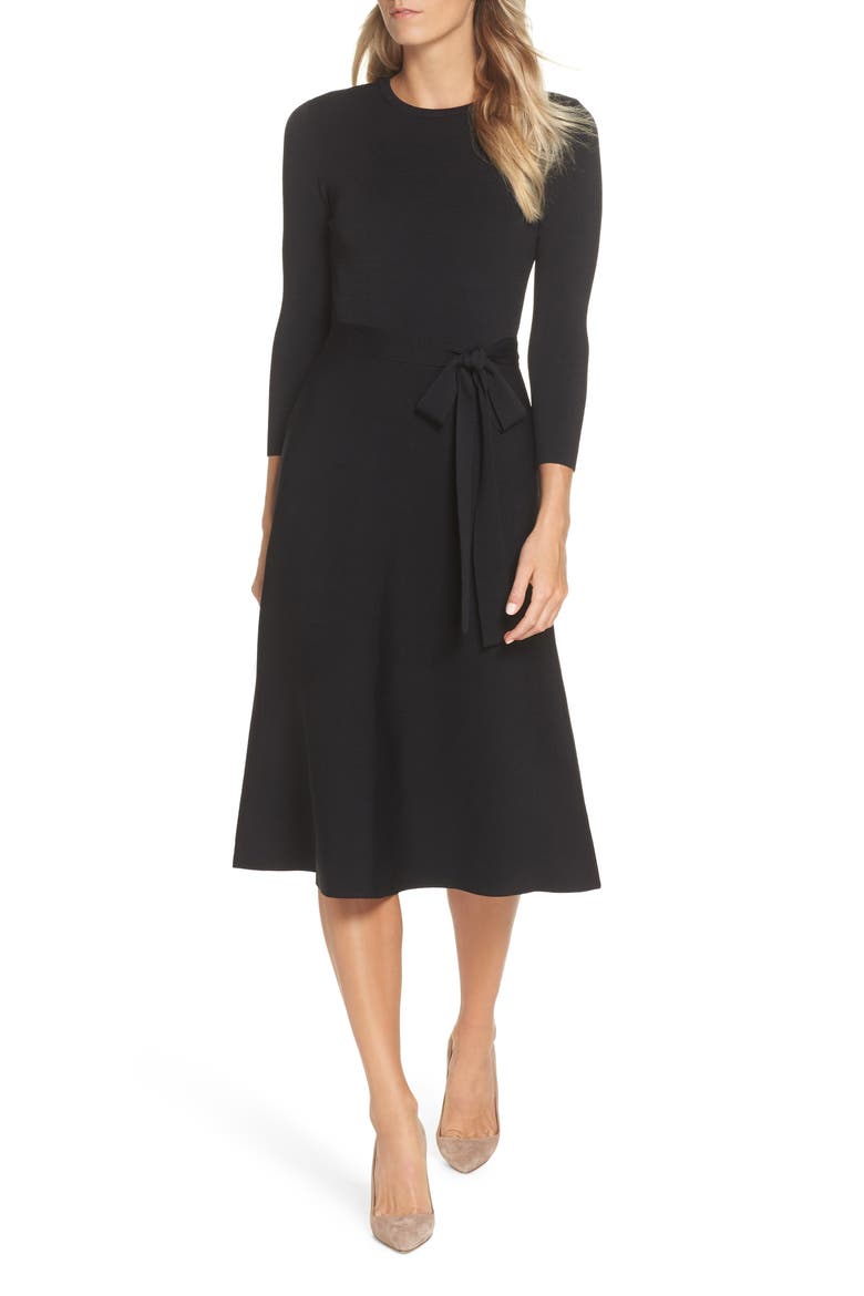 Fit & Flare Sweater Dress, Main, color, BLACK