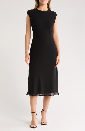 Nordstrom Rack Cap Sleeve Bias Cut Midi Dress In Black