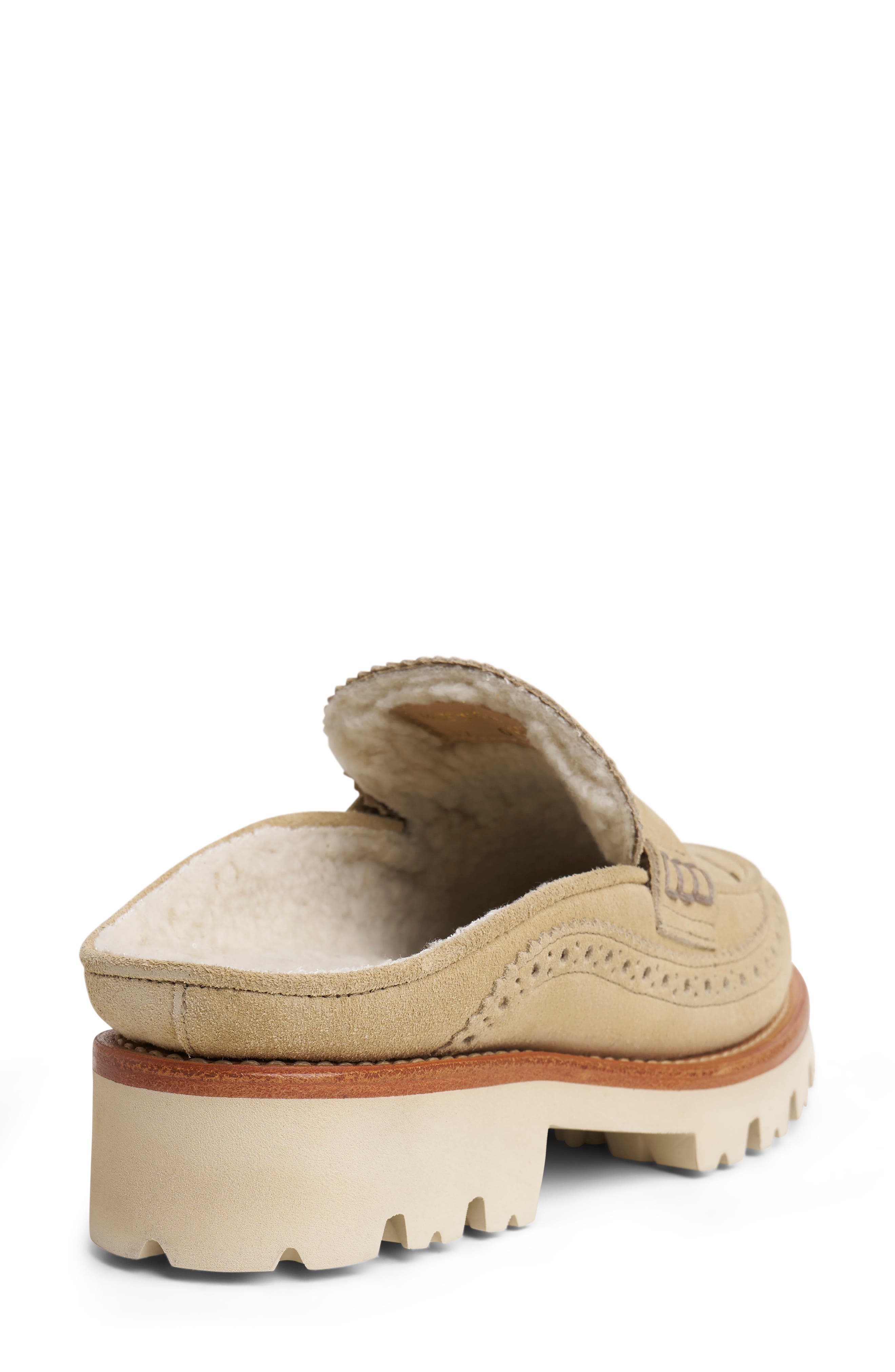 The Office of Angela Scott Miss Emma Faux Shearling Lined Lug Sole Mule, Alternate, color, Tan Suede