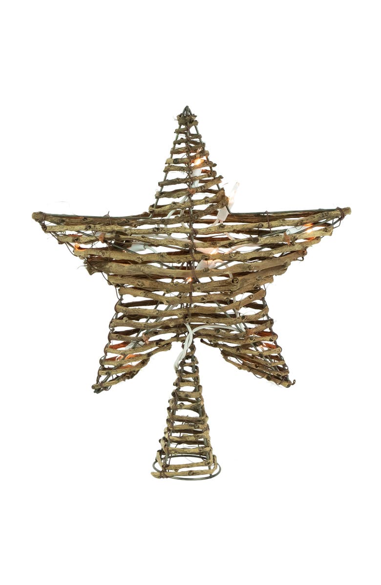 Northlight 11" Lighted Rattan Twigs Star Christmas Tree Topper- Clear Lights, White Wire, Alternate, color, 