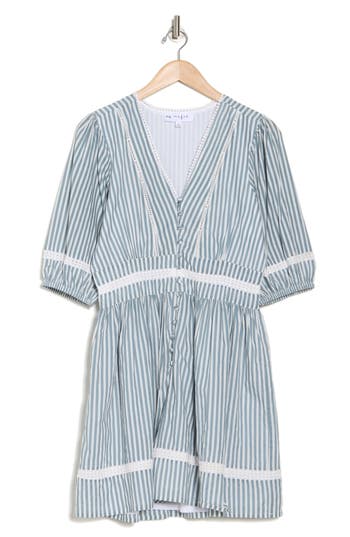 Maisie Stripe Puff Sleeve Lace Trim Fit & Flare Dress