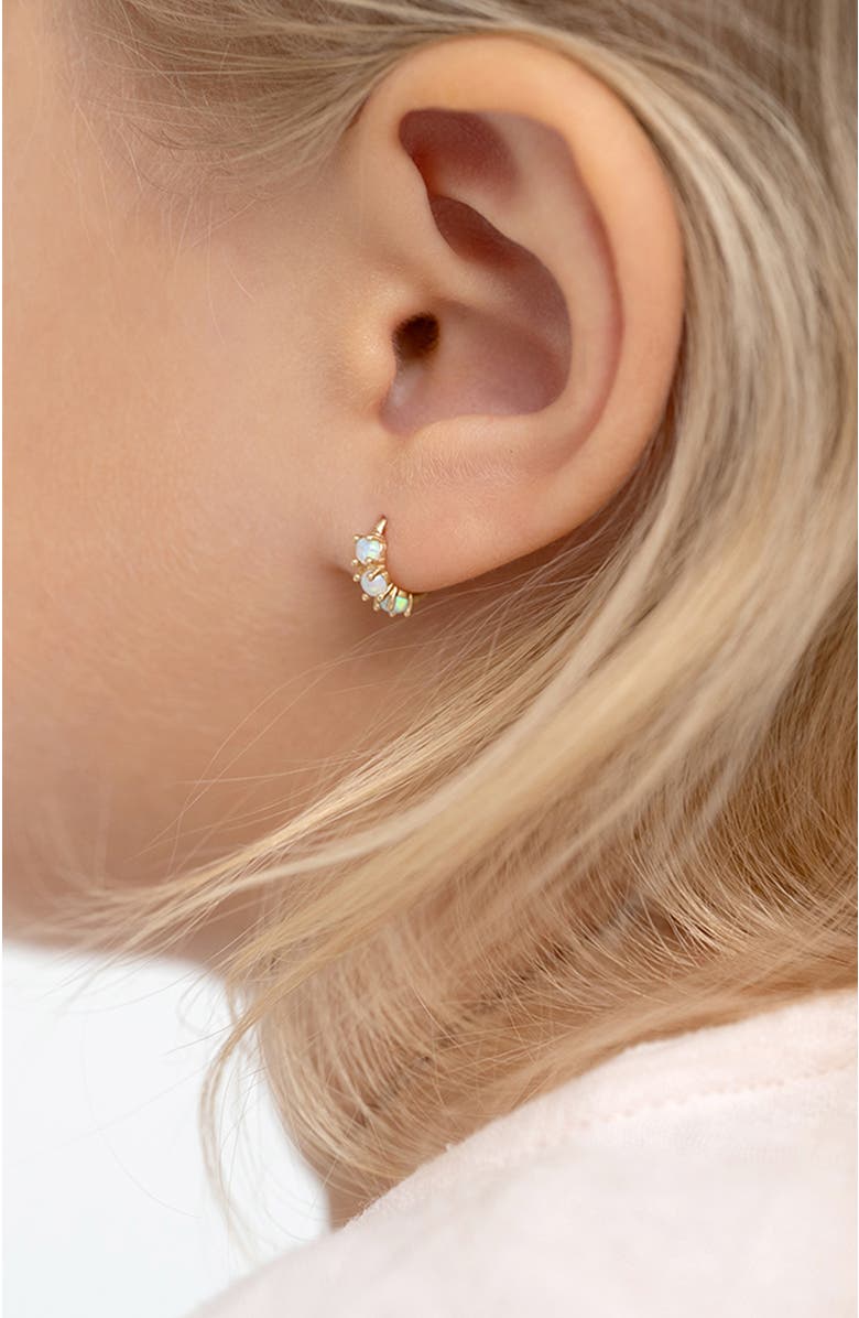 In Season Jewelry 14k Gold Opal Pronged Hoops, Alternate, color, Opal