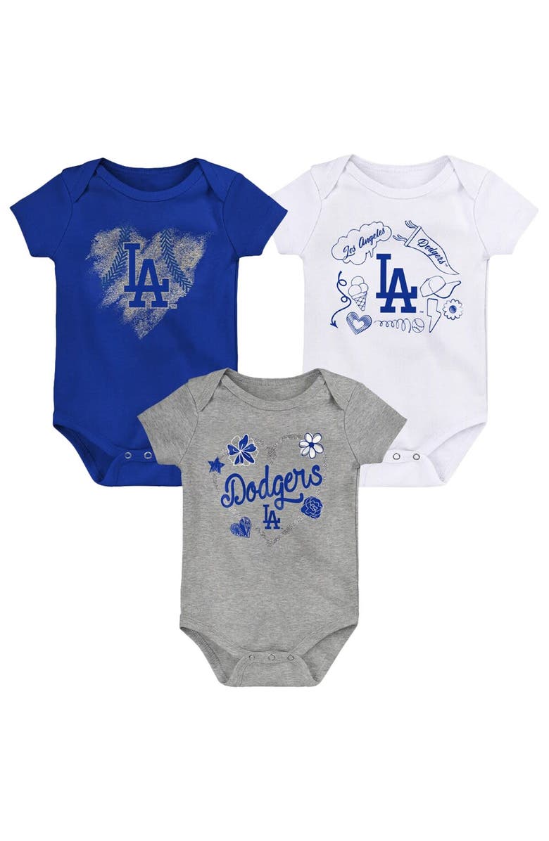 Outerstuff Infant Royal/White/Heathered Gray Los Angeles Dodgers Batter Up 3-Pack Bodysuit Set, Main, color, Royal