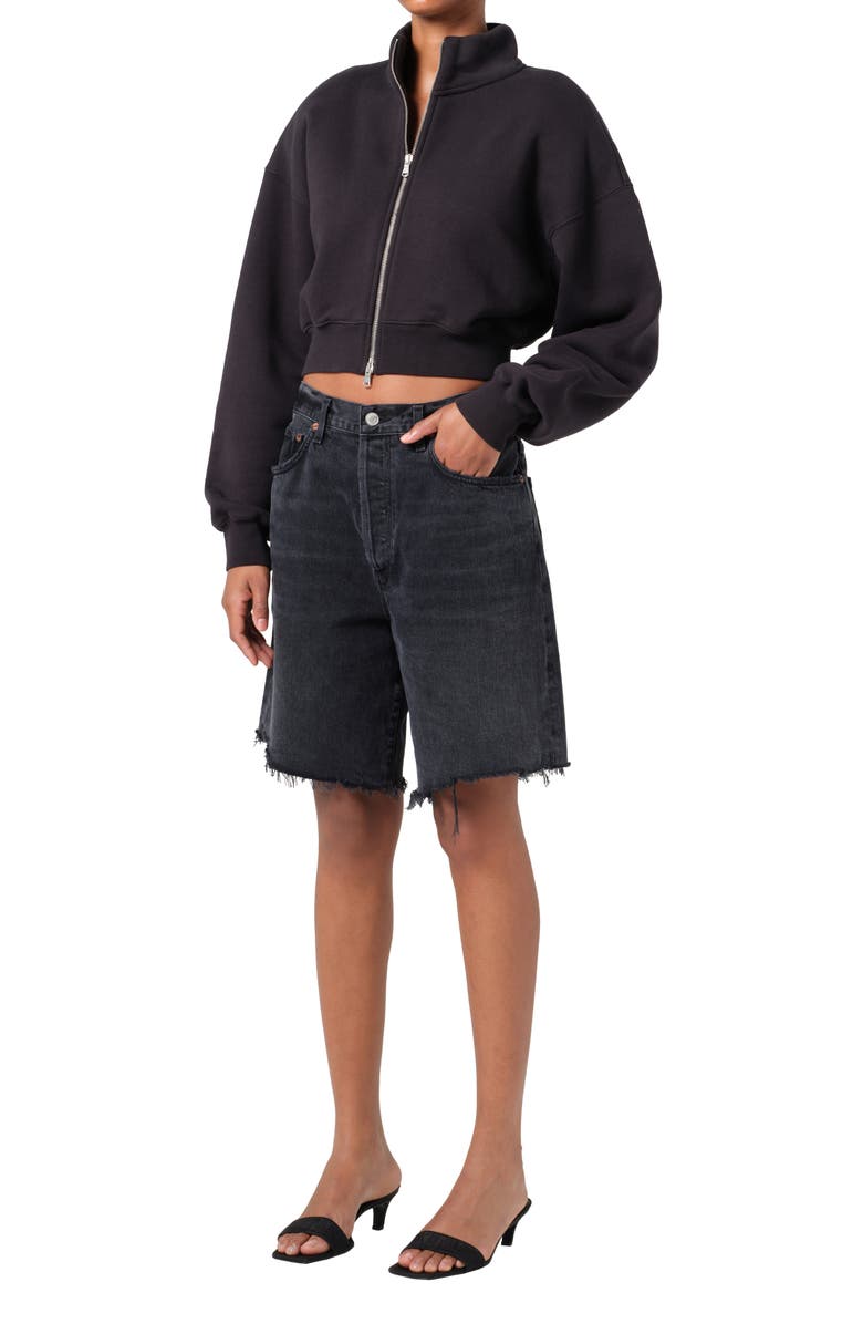 AGOLDE Asta Oversize Crop Zip Sweatshirt, Alternate, color, Washed Blk (Blk W/ Wsh Seams)