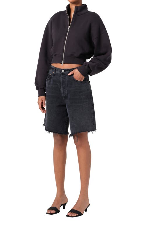 Agolde Asta Oversize Crop Zip Sweatshirt In Washed Blk (blk W/wsh Seams)