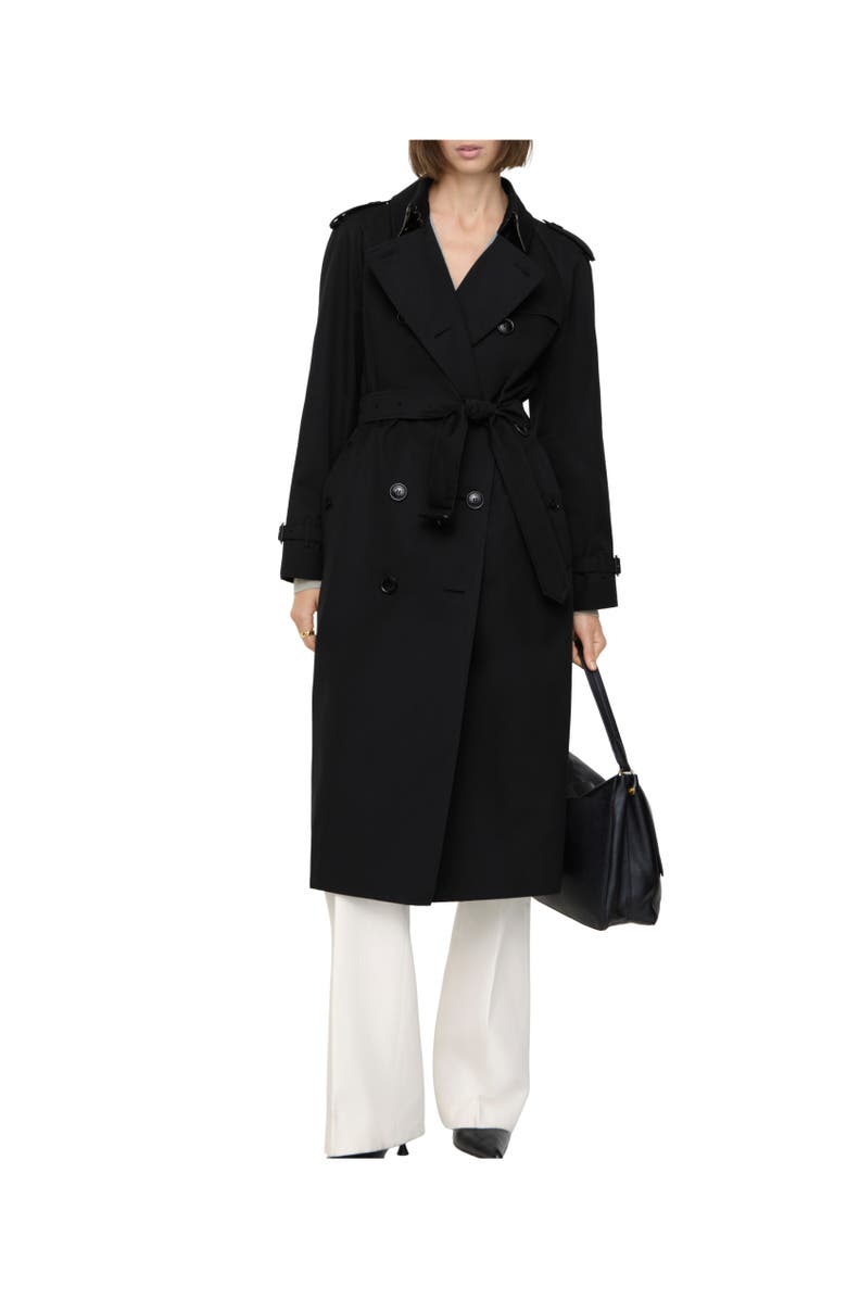 Burberry Long Tropical Gabardine Waterloo Trench Coat, Alternate, color, Black