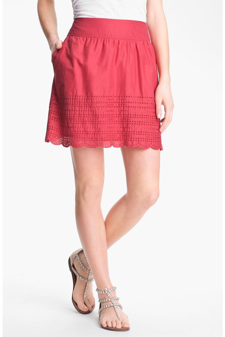 Caslon Eyelet Cotton Skirt, Main, color, RED BEAUTY/ TIGERLILY COMBO