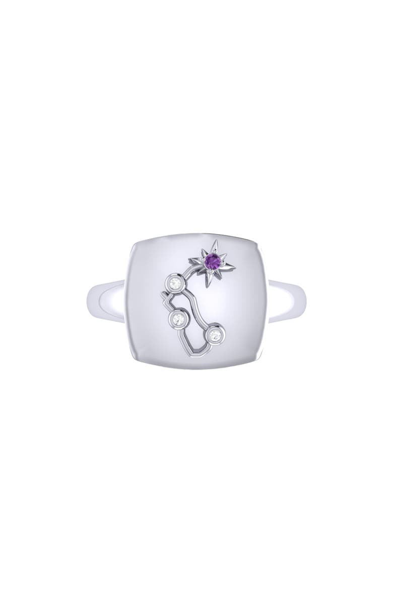 LuvMyJewelry Aquarius Amethyst & Diamond Signet Ring in 14K White Gold, Alternate, color, 