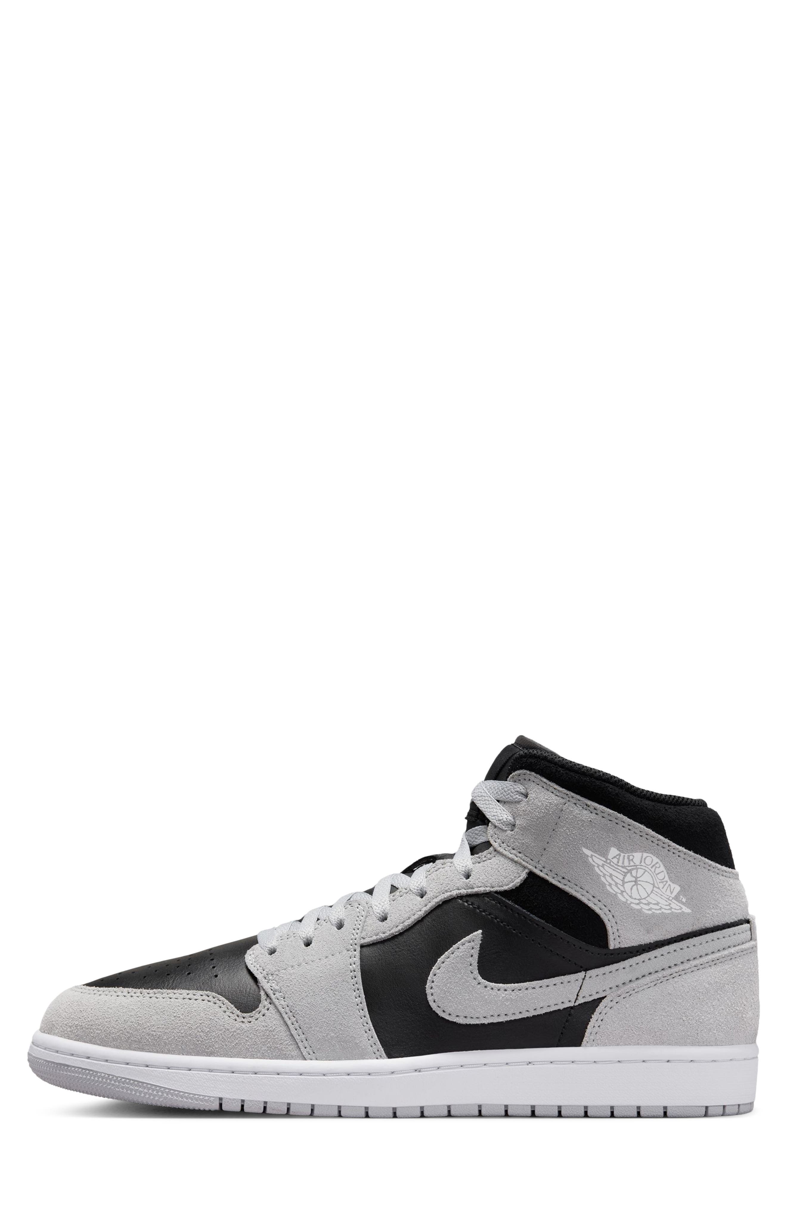 Air Jordan 1 Mid Basketball Sneaker, Alternate, color, LIGHT SMOKE GREY SUEDE/ BLACK