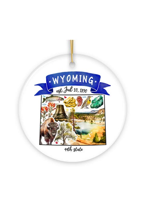 Wyoming Watercolor Landmarks Ornament - Version 1