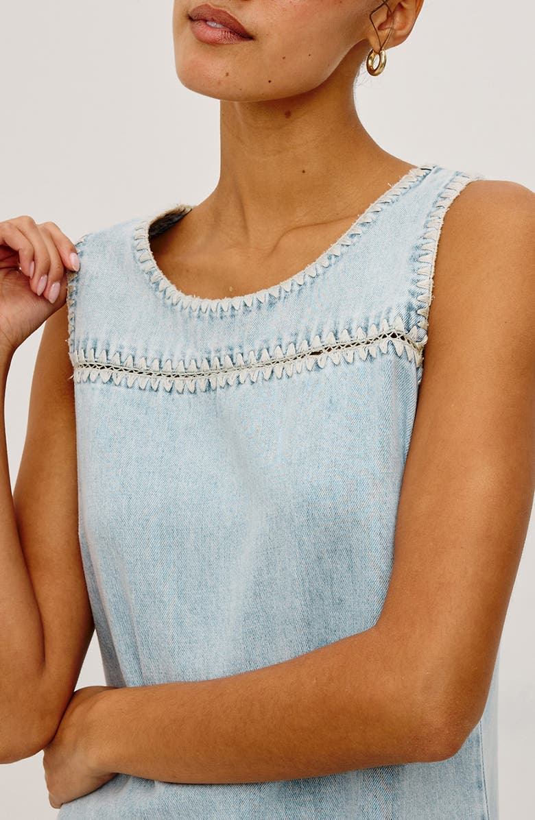 Rails Lindsey Whipstitch Detail Denim Shift Minidress, Alternate, color, Bleached Indigo Blanket Stitch