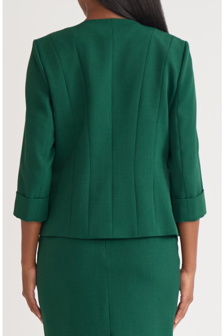 Three-Quarter Sleeve Open Front Seamed Blazer, Alternate, color, EVERGREEN