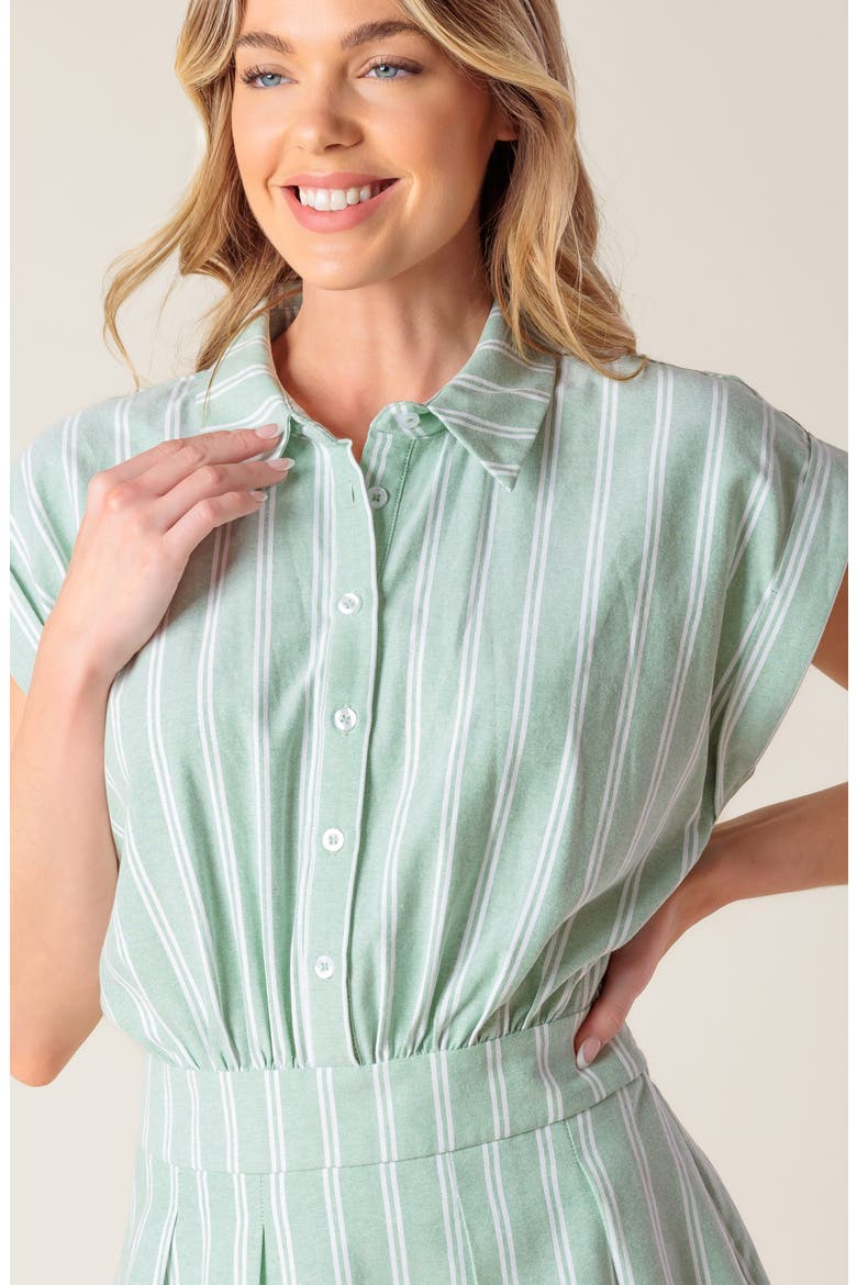 Striped Collared Romper, Alternate, color, SAGE