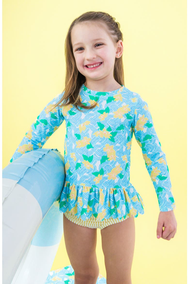 Kids' Blooming Basket Long Sleeve UPF 50+ Two-Piece Rashguard Swimsuit, Alternate, color, BLUE