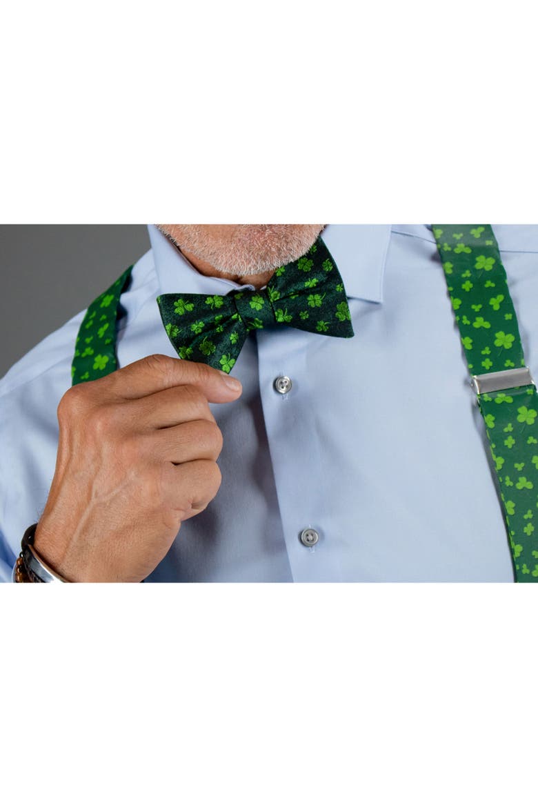 Green Shamrock Novelty Silk Bow Tie, Alternate, color, Green