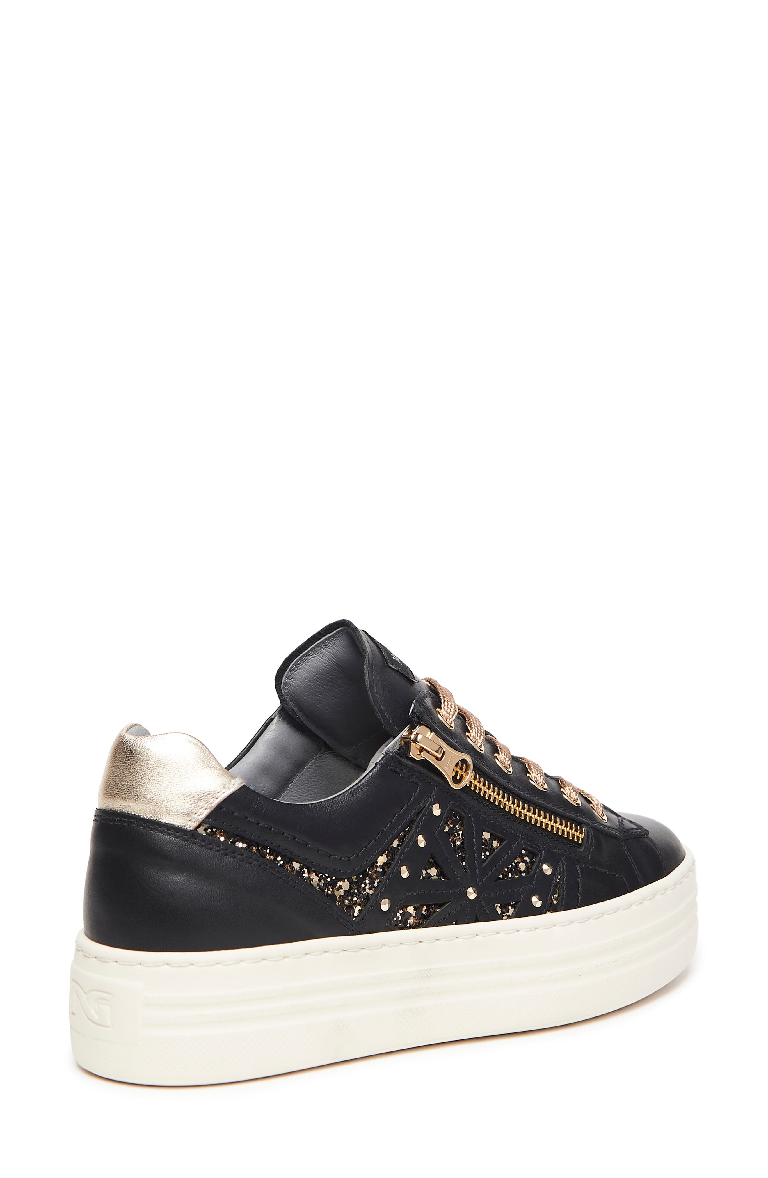 NeroGiardini Side Zip Sparkle Platform Sneaker, Alternate, color, Black