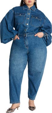 ELOQUII Barrel Leg Denim Jumpsuit