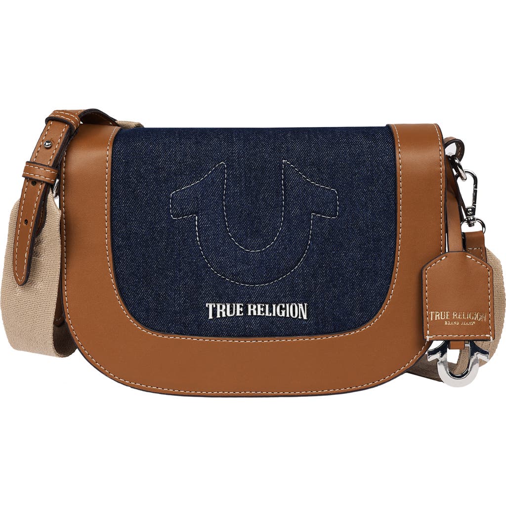 True Religion Denim Raised Horseshoe Crossbody Flap In Blue