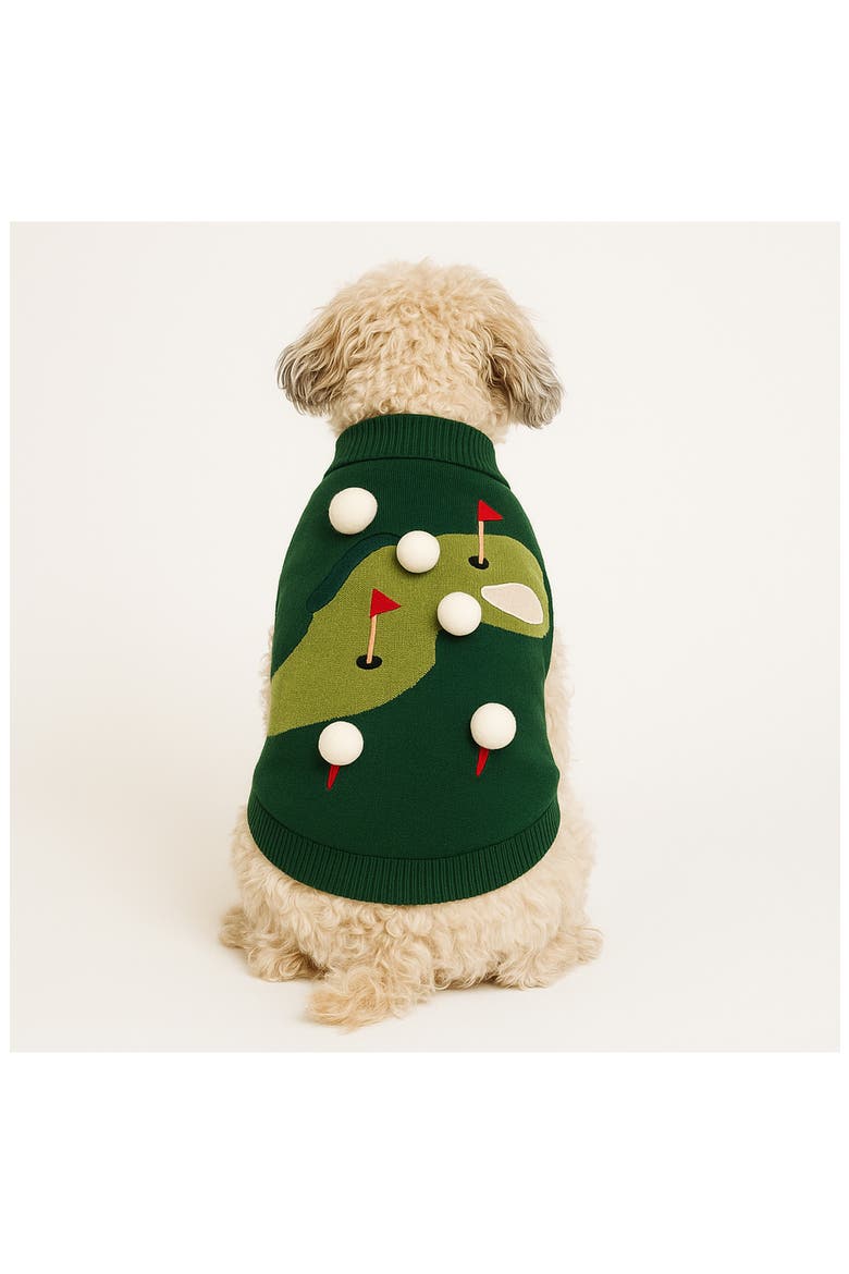 Golf 3D Appliqué Pet Sweater, Alternate, color, GREEN