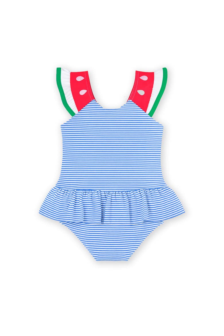 Seersucker Swimsuit with Watermelon, Main, color, Royal/White
