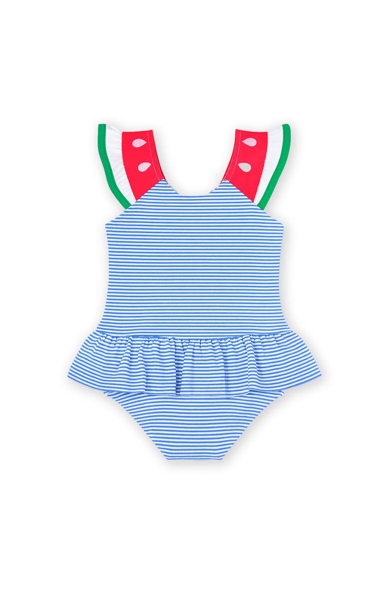 Florence Eiseman Seersucker Swimsuit with Watermelon, Main, color, Royal/White