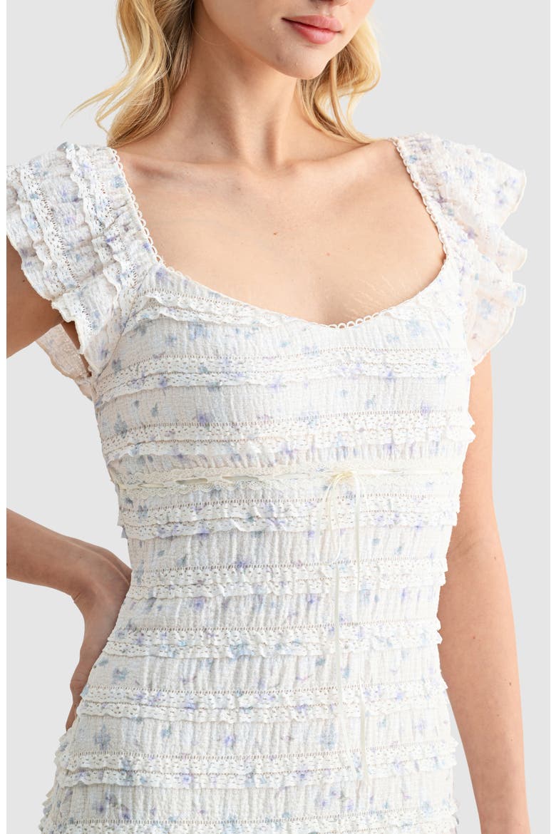 Ruffle Trim Minidress, Alternate, color, IVORY BLUE