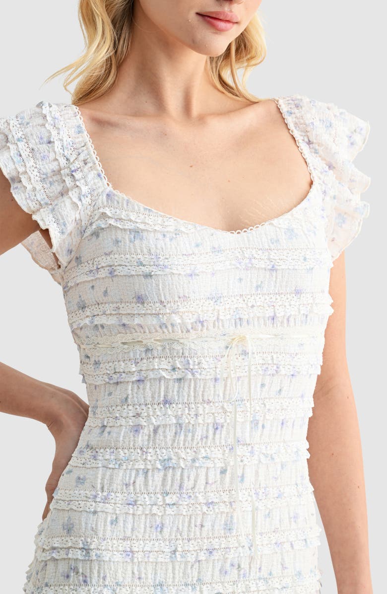 All in Favor Ruffle Trim Minidress, Alternate, color, Ivory Blue