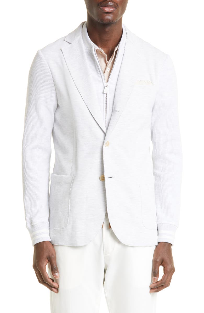 Eleventy Mixed Media Layered Knit Sport Coat, Main, color, 