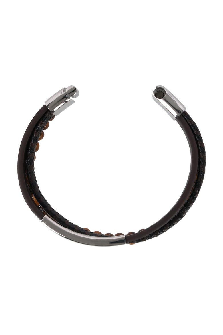 Beaded and Leather 3 Strand Bracelet, Alternate, color, Brown