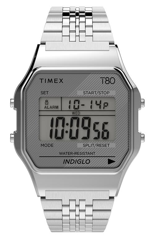 Timex® T80 Digital Bracelet Watch, 34mm in Silver at Nordstrom
