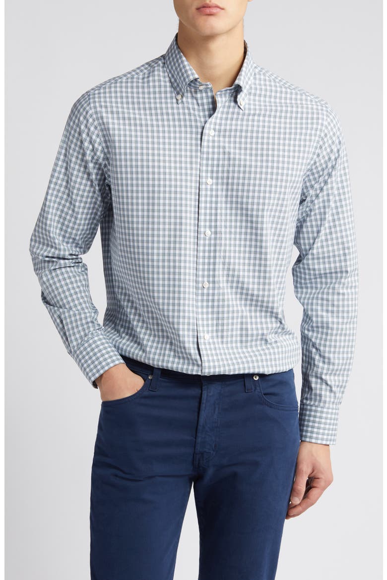 Crown Crafted Cole Check Performance Button-Down Shirt, Main, color, SAGE FOG