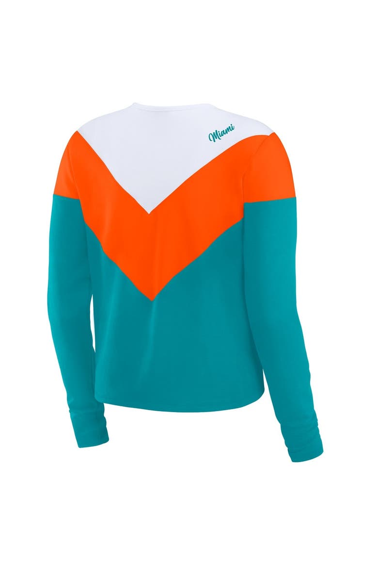 Women's WEAR by Erin Andrews Aqua/Orange Miami Dolphins Chevron Tri-Blend Long Sleeve T-Shirt, Alternate, color, Aqua
