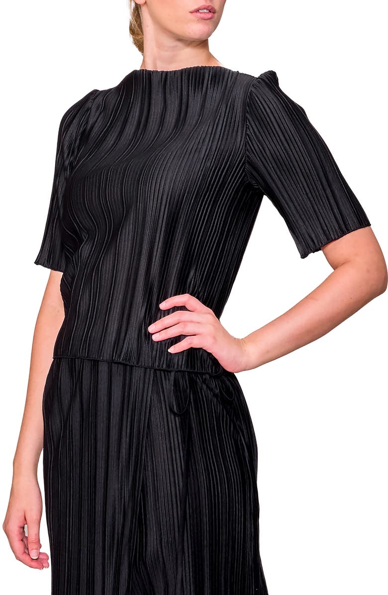 MELLODAY Elbow Sleeve Plissé Top, Alternate, color, Black