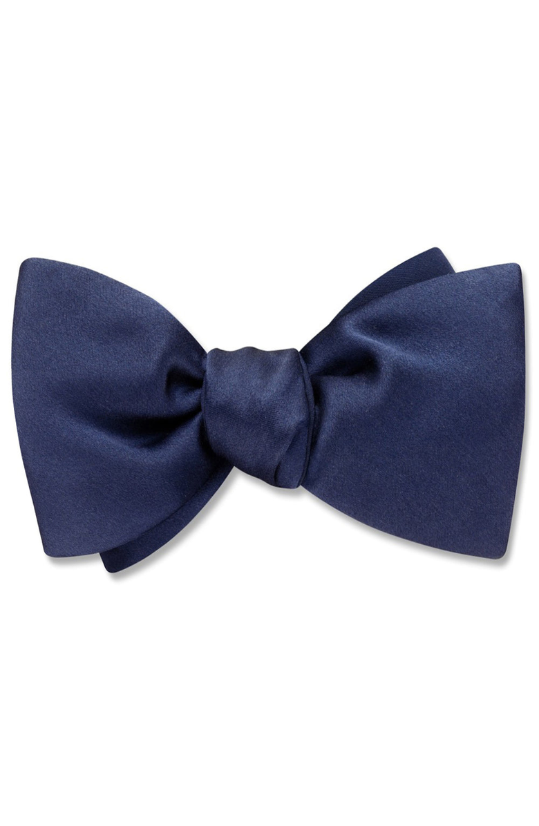 Beau Ties of Vermont Navy Charmeuse Bow Tie, Main, color, Pre-Tied