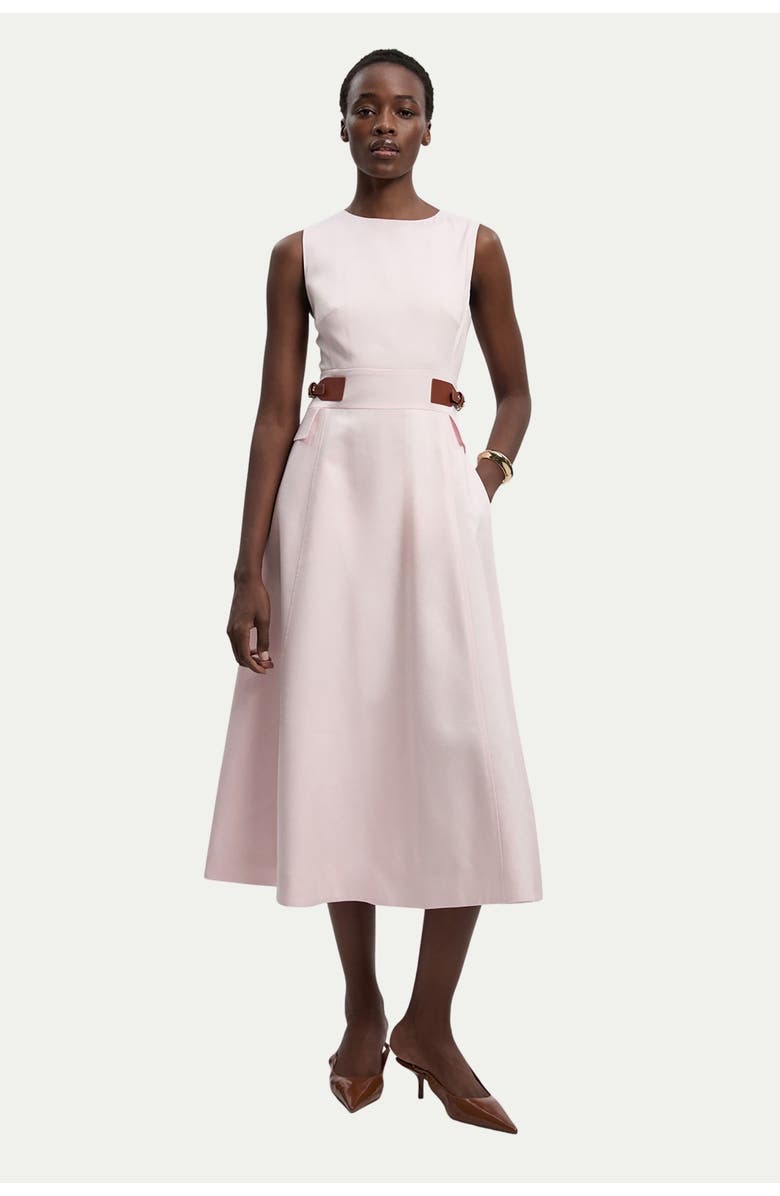 Karen Millen Petite Tailored Linen Full Midi Dress, Main, color, Blush