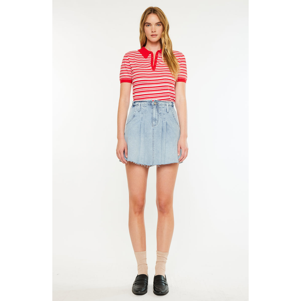Kancan Kerro High Rise Midi Skater Skirt In Blue