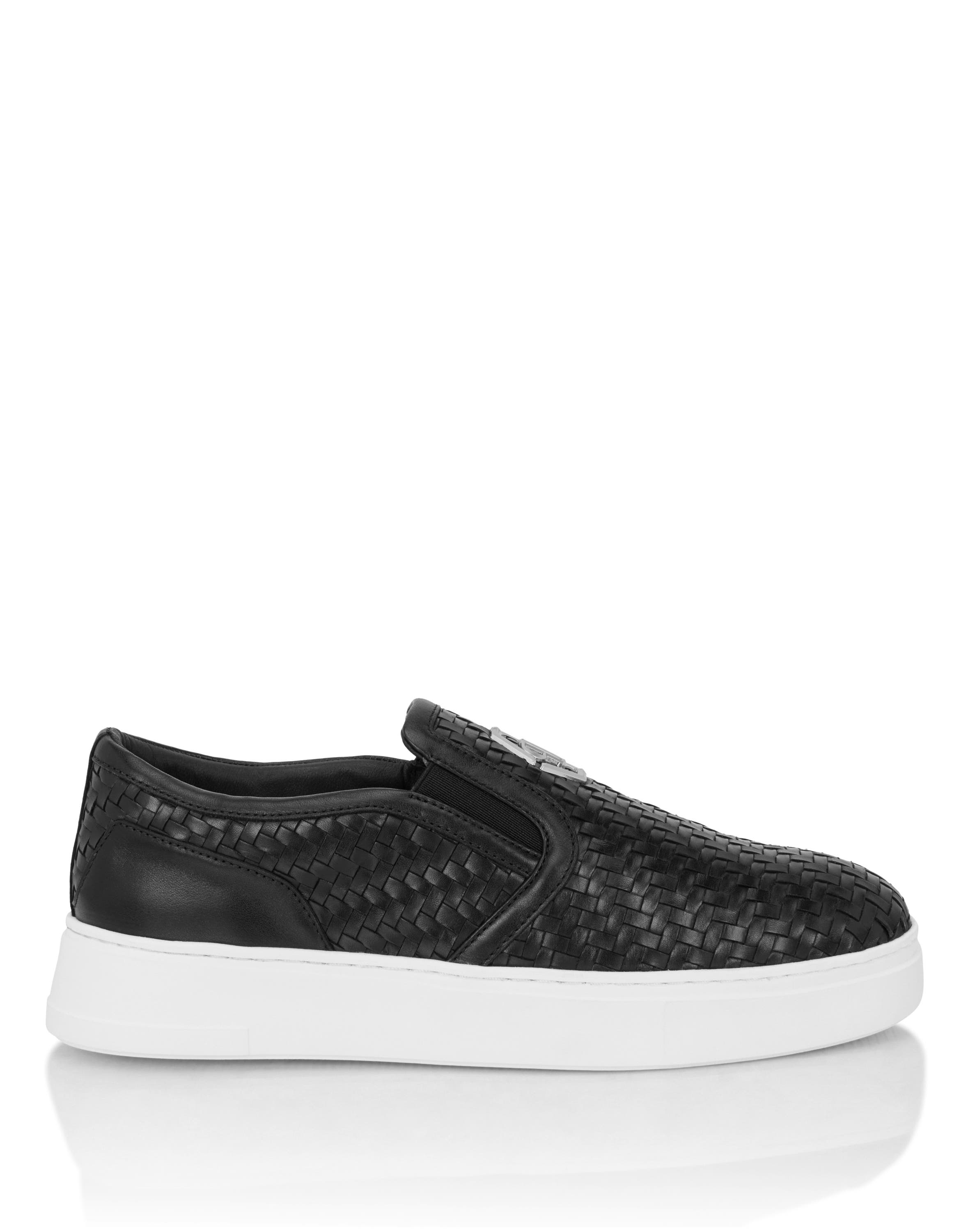 Weaved Leather Slip-On Shoes Hexagon Men, Alternate, color, black