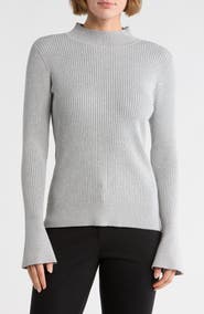 DKNY Mock Neck Bell Sleeve Sweater