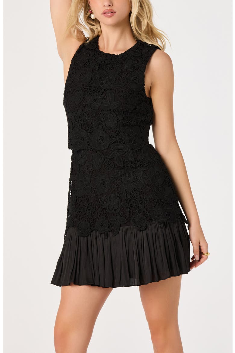 Berklee Lace Pleated Minidress, Alternate, color, BLACK