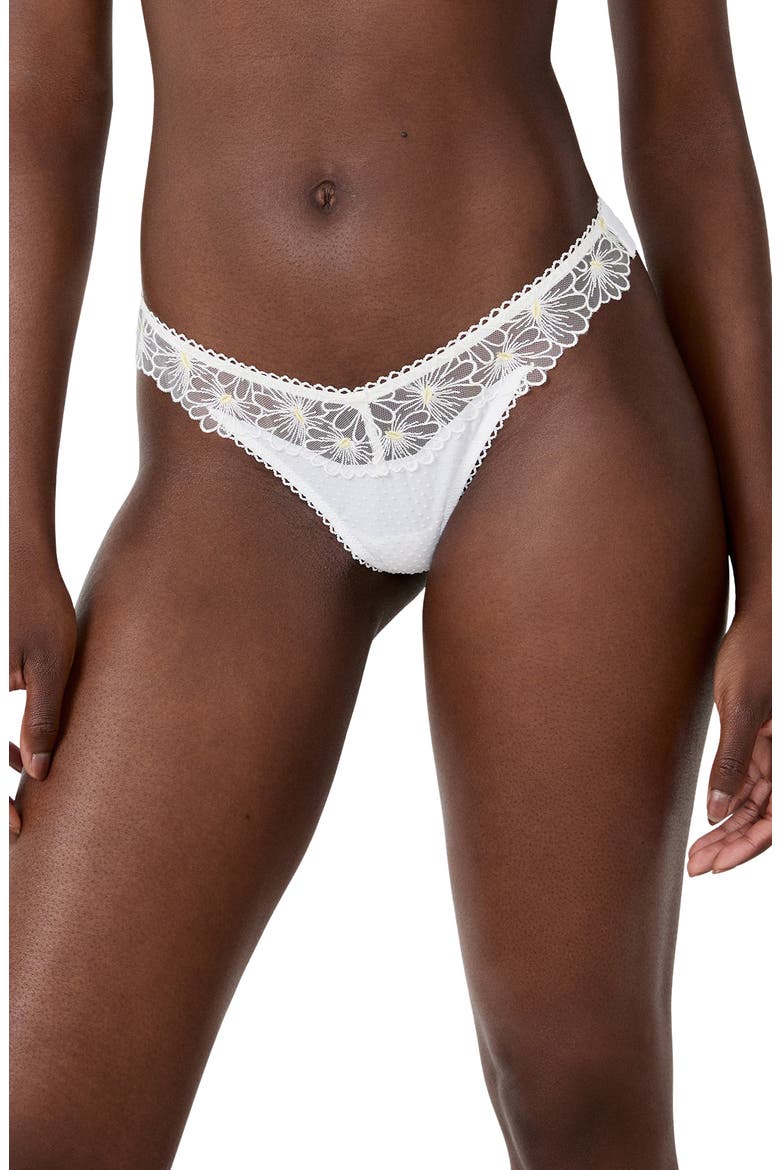Daisy Embroidered Tanga Thong, Main, color, ECRU