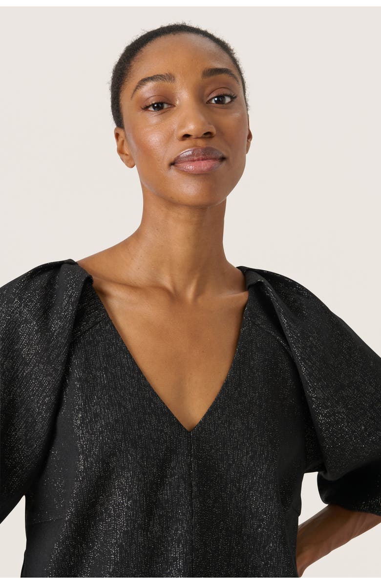 Soaked in Luxury SLCahlina V-neck Balloon Sleeves Blouse, Alternate, color, Gun Metal