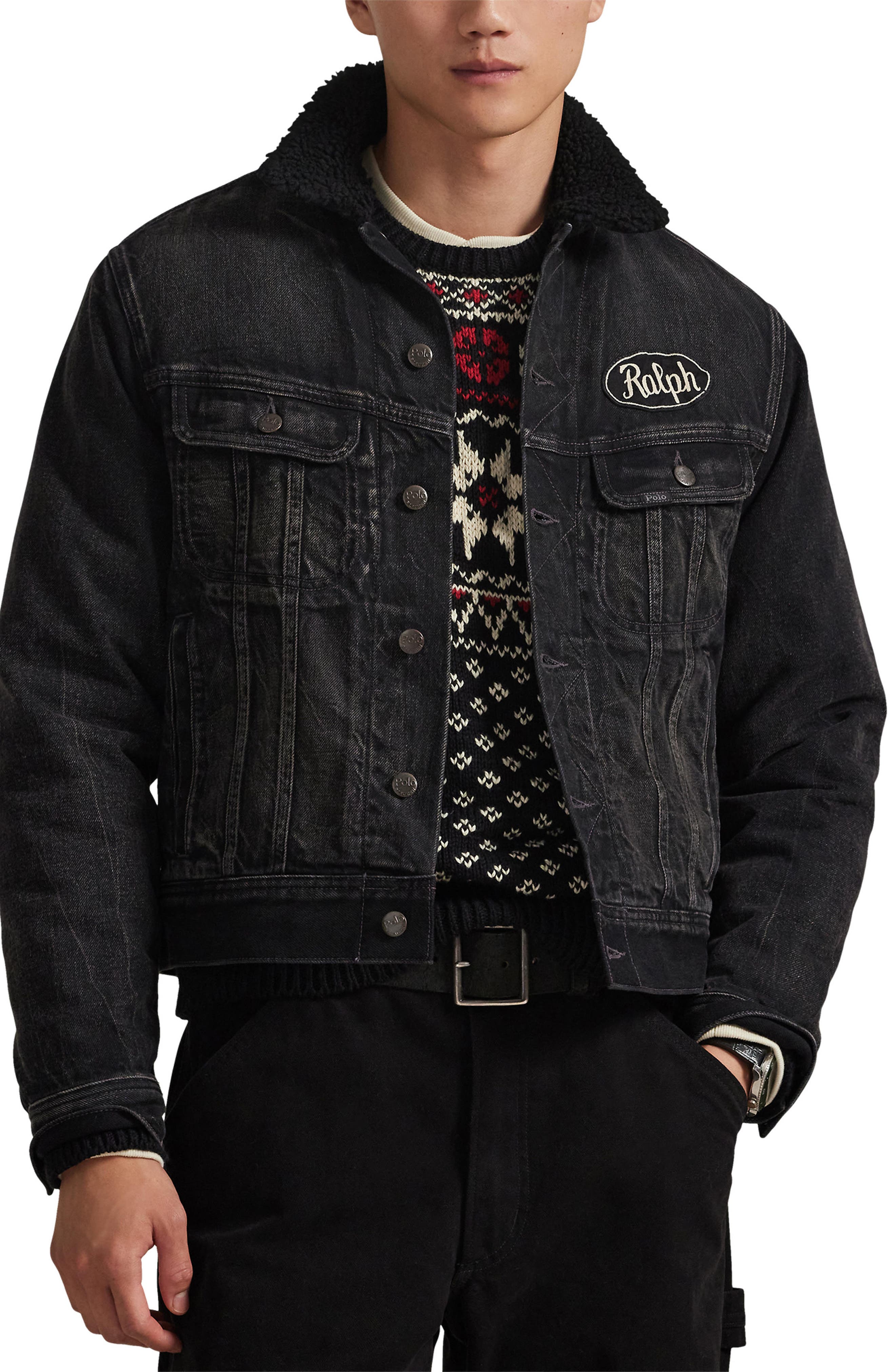 【90s】Ralph Lauren black denim mods coat Polo Ralph Lauren Relaxed Fleece Lined Cotton Denim Trucker Jacket