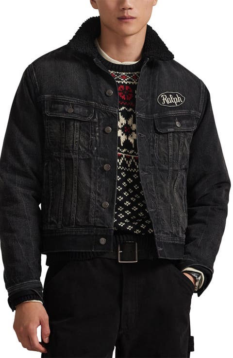 Relaxed Fleece Lined Cotton Denim Trucker Jacket