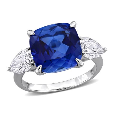 Lab-Created Sapphire & Diamond 3-Stone Ring 18k