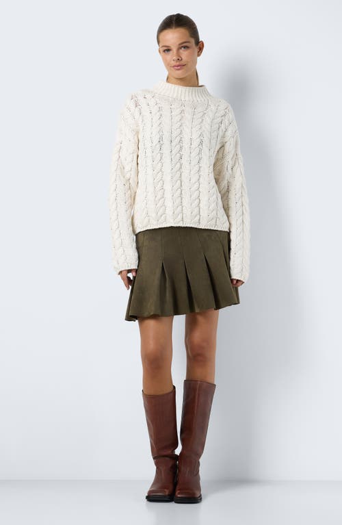 Shop Noisy May Haysa Mock Neck Cotton Blend Cable Sweater In Eggnog