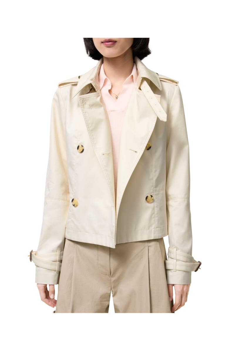 Burberry Cropped Tropical Gabardine Trench Jacket, Alternate, color, Tundra White