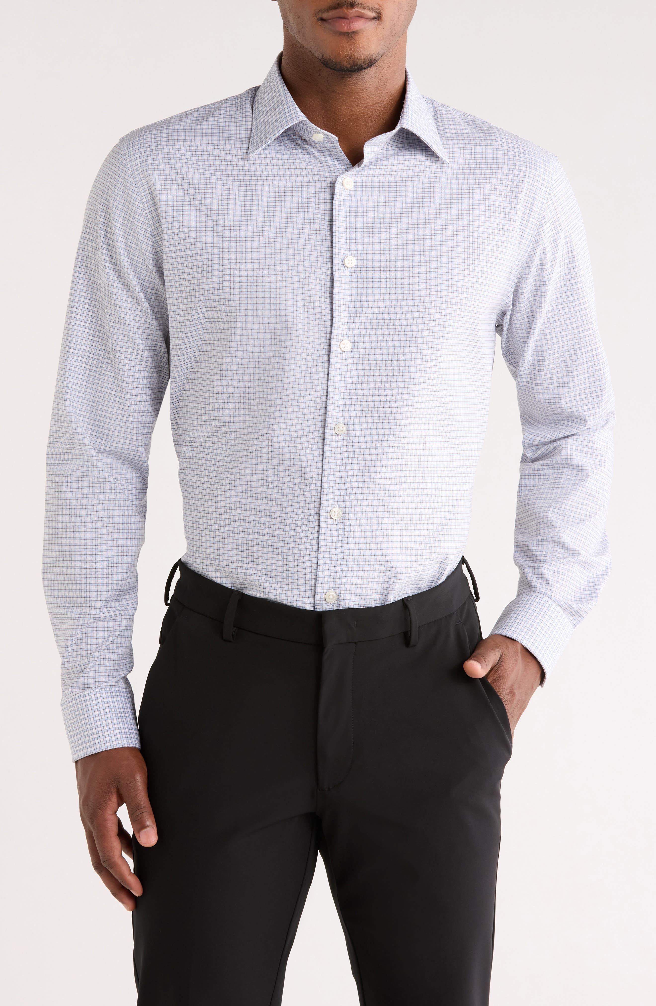Nordstrom Trim Fit Check Premium Non Iron Cotton Dress Shirt